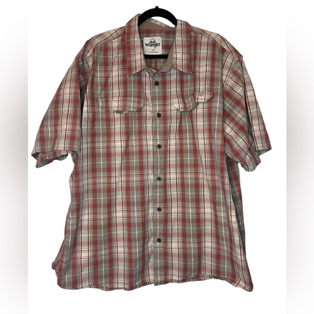 WRANGLER MENS 3XL BIG & TALL RED TAN BUTTON UP SHORT SLEEVE SHIRT - Picture 7 of 9